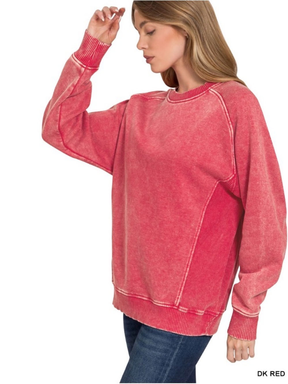 Zenana Outfitters DK Red Washed Crewneck Sweatshirt